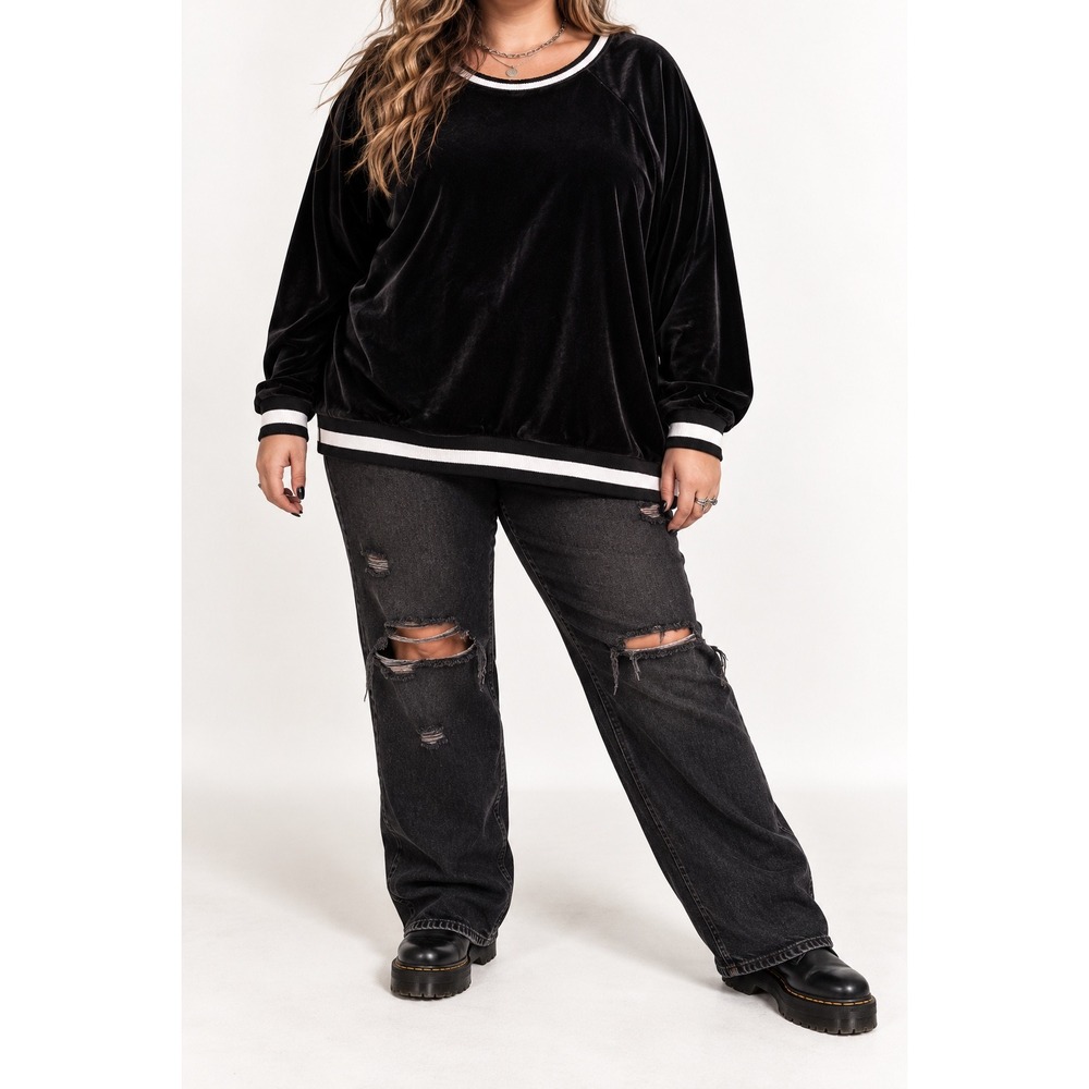 Torrid 2X Black Velour Grunge Pullover | Indie Sleaze Rock